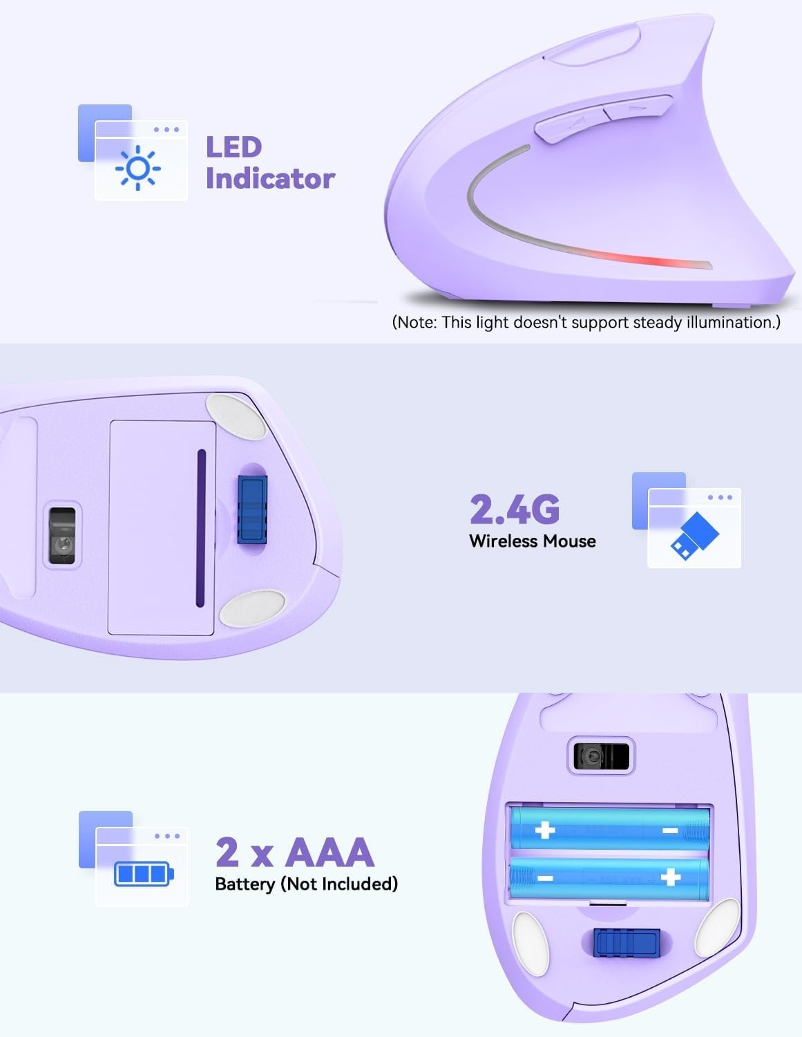 Ergonomic Vertical Wireless Mouse 4800 DPI Silent 6 Button USB