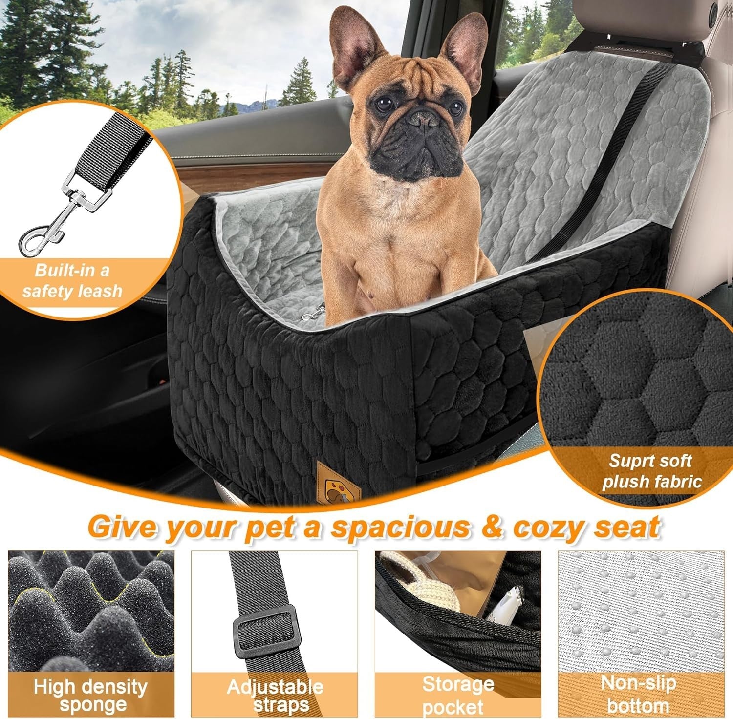 Memory Foam Dog Booster Seat Washable Pet Car Bed Travel Carrier