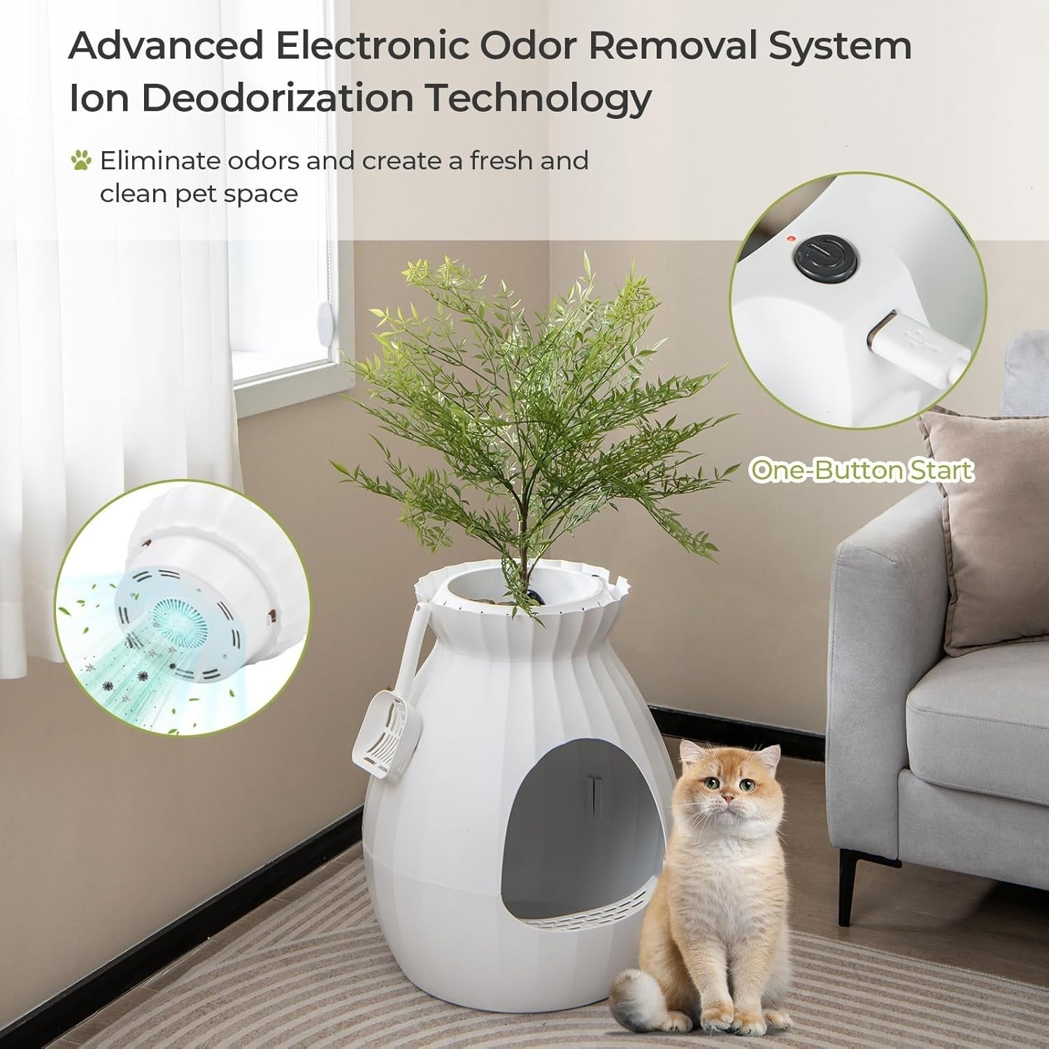 Hidden Cat Litter Box Furniture Plant Enclosure Odor Control XXL