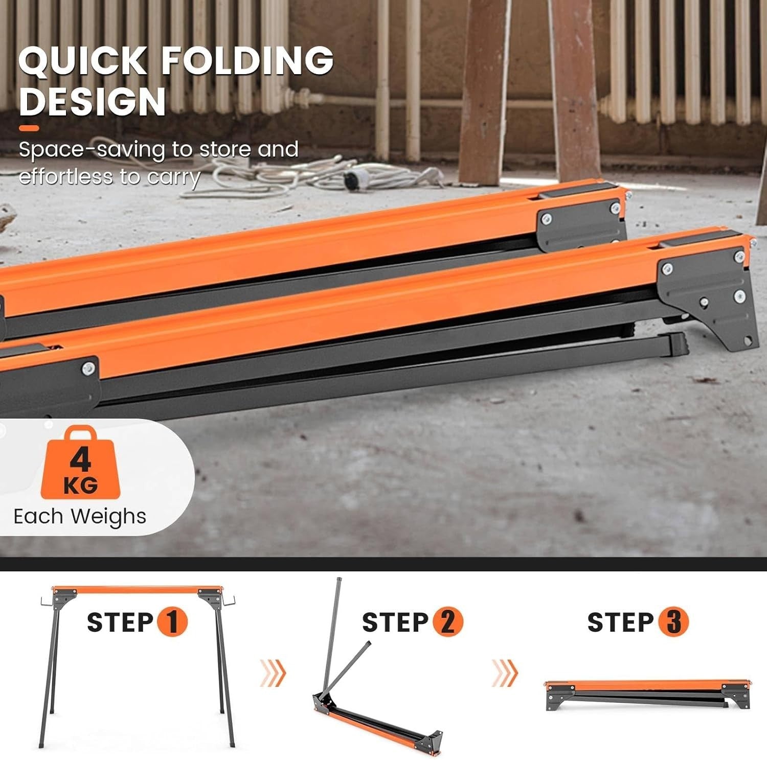 1000kg Folding Saw Horses Pair Heavy Duty Metal Trestles 2x4 Support Arms