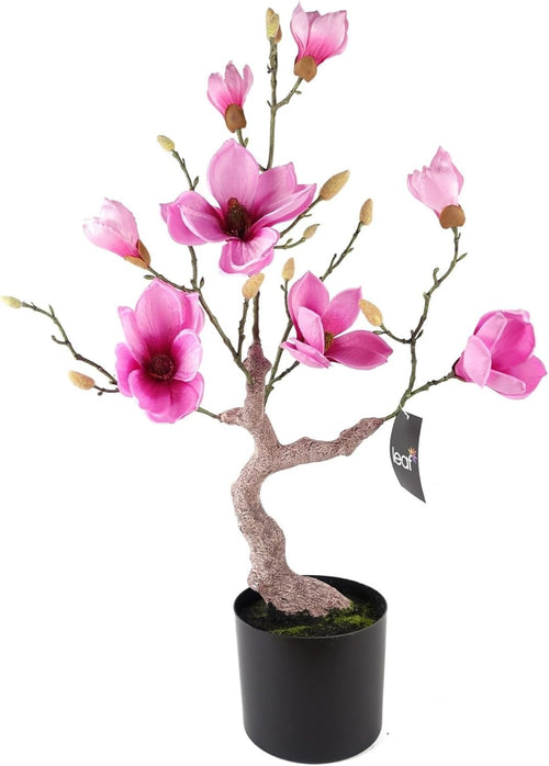 80cm Artificial Pink Magnolia Blossom Tree Floral Plant in Pot Home Decoration