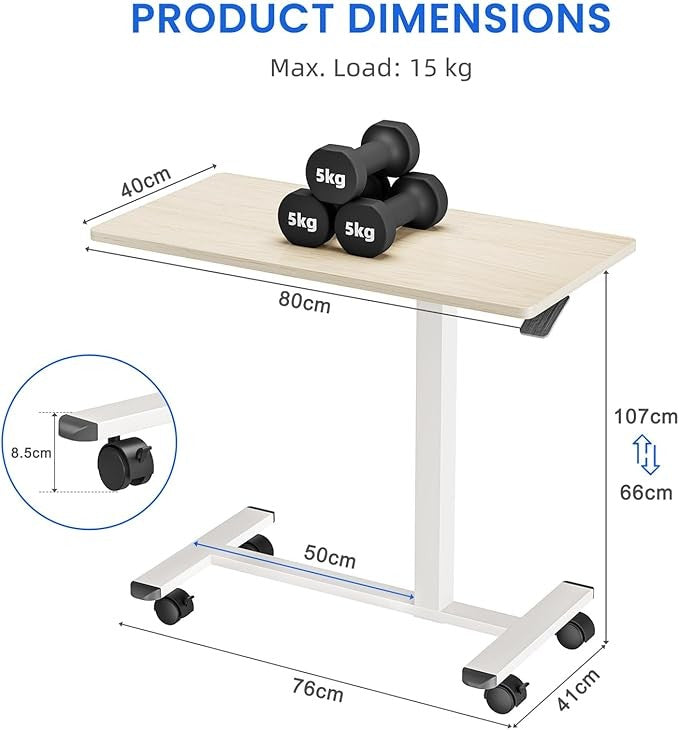 Overbed Laptop Table Height Adjustable C Shaped Desk on Wheels 80x40cm Oak