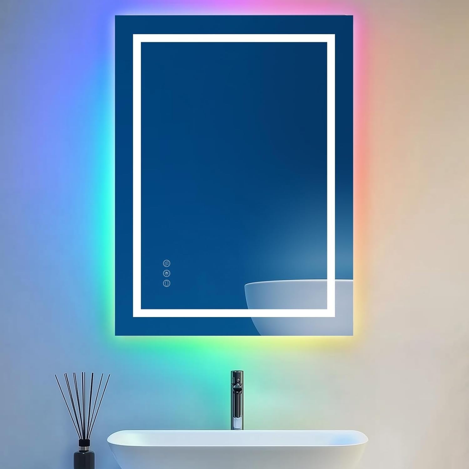 LED Bathroom Mirror 70x50cm RGB Anti-Fog Touch Sensor Light Up