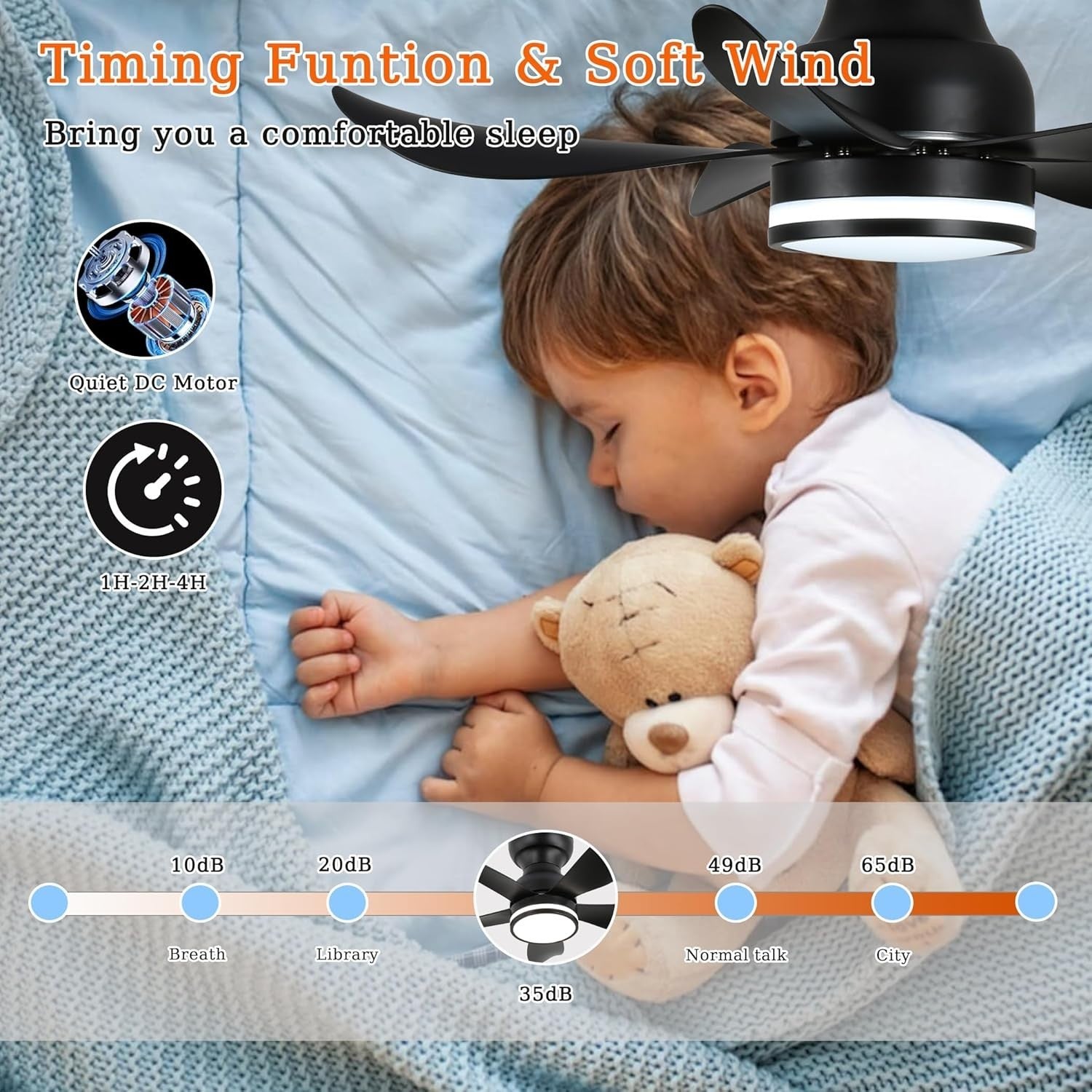 30" Ceiling Fan with Light, Remote, 6 Speeds, Dimmable, RGB, Black