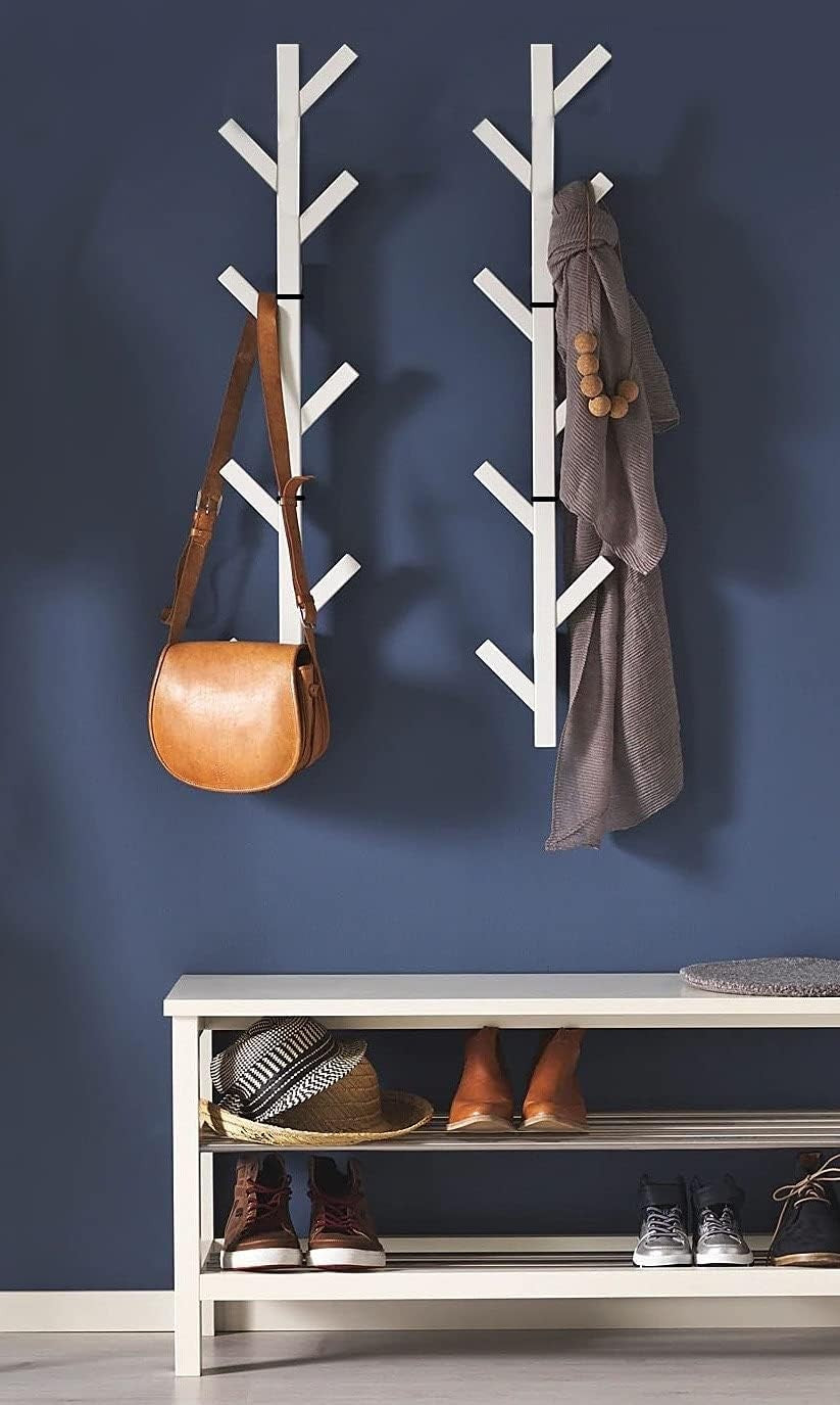Modern Wall Mounted Coat Rack White – Space Saving Stylish Hat Hanger Organizer