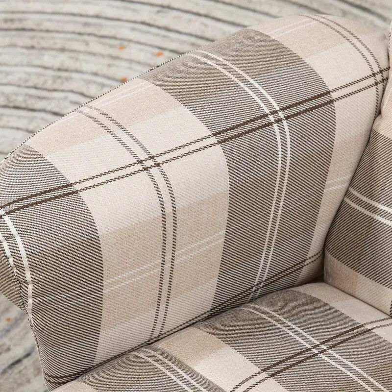 Linen Swivel Recliner Armchair with Footstool Storage & Wood Base