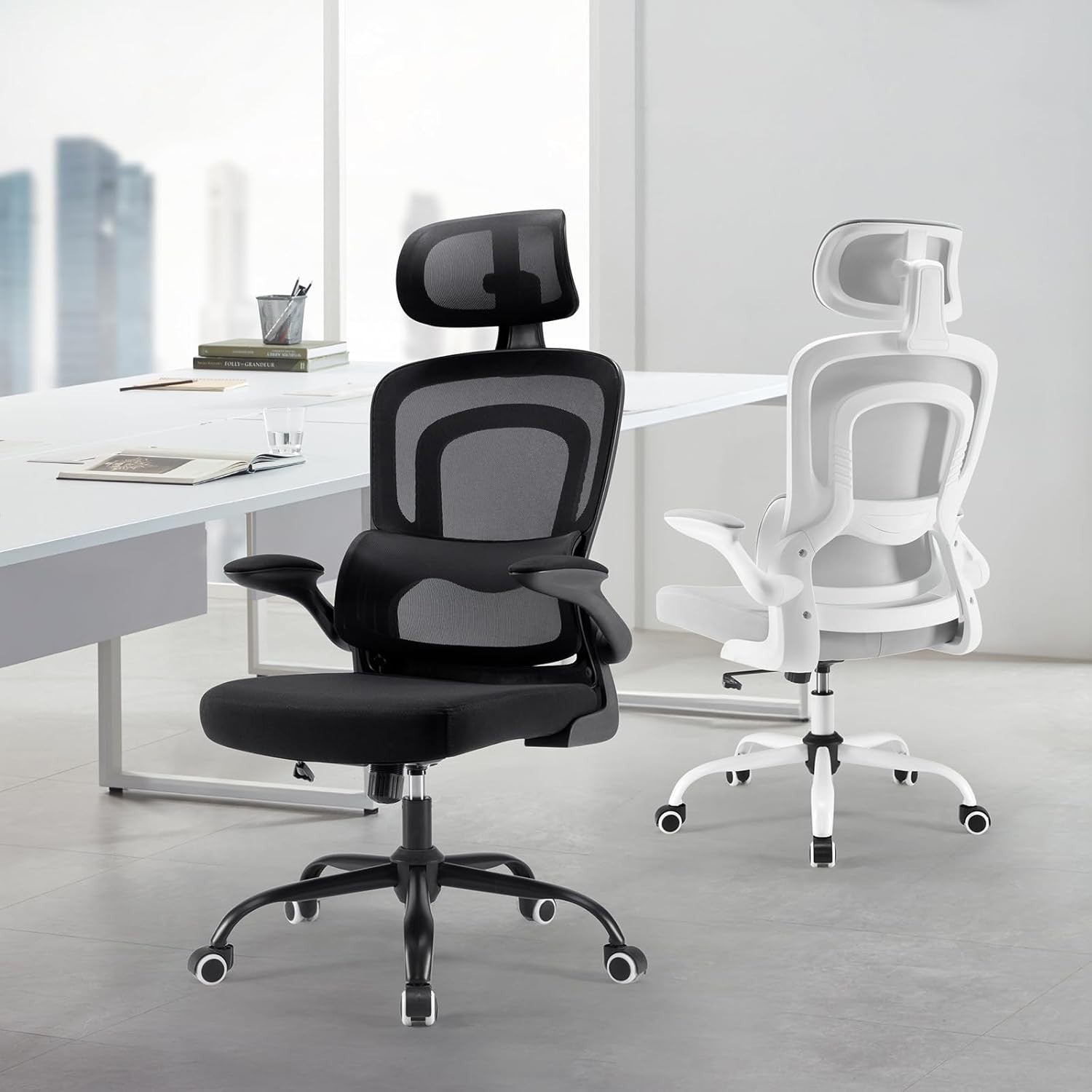 Ergonomic Mesh Office Chair Lumbar Support Flip-Up Arms Adjustable Desk Computer