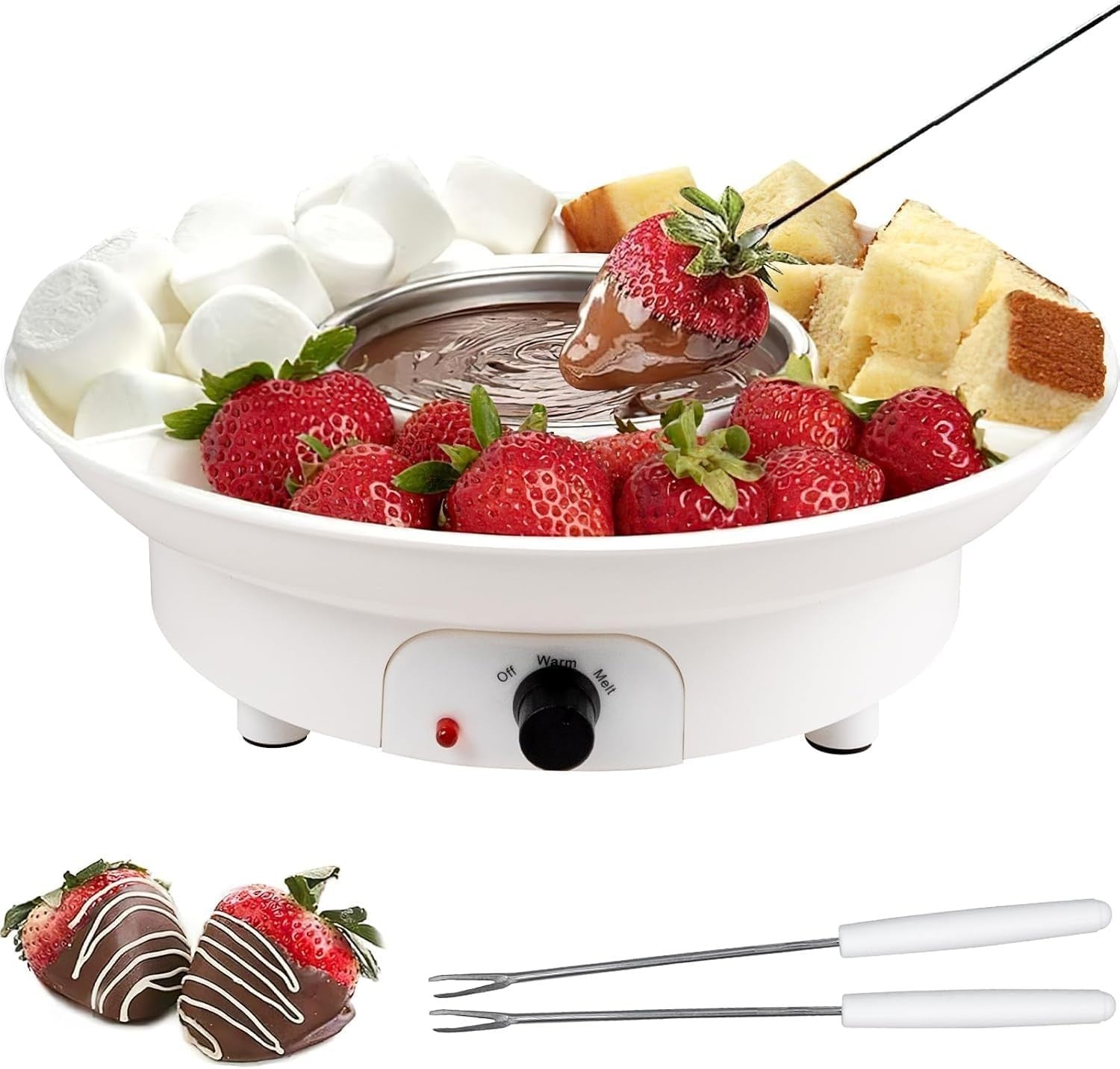 Electric Chocolate Fondue Pot Set Melting Maker 9oz Bowl White