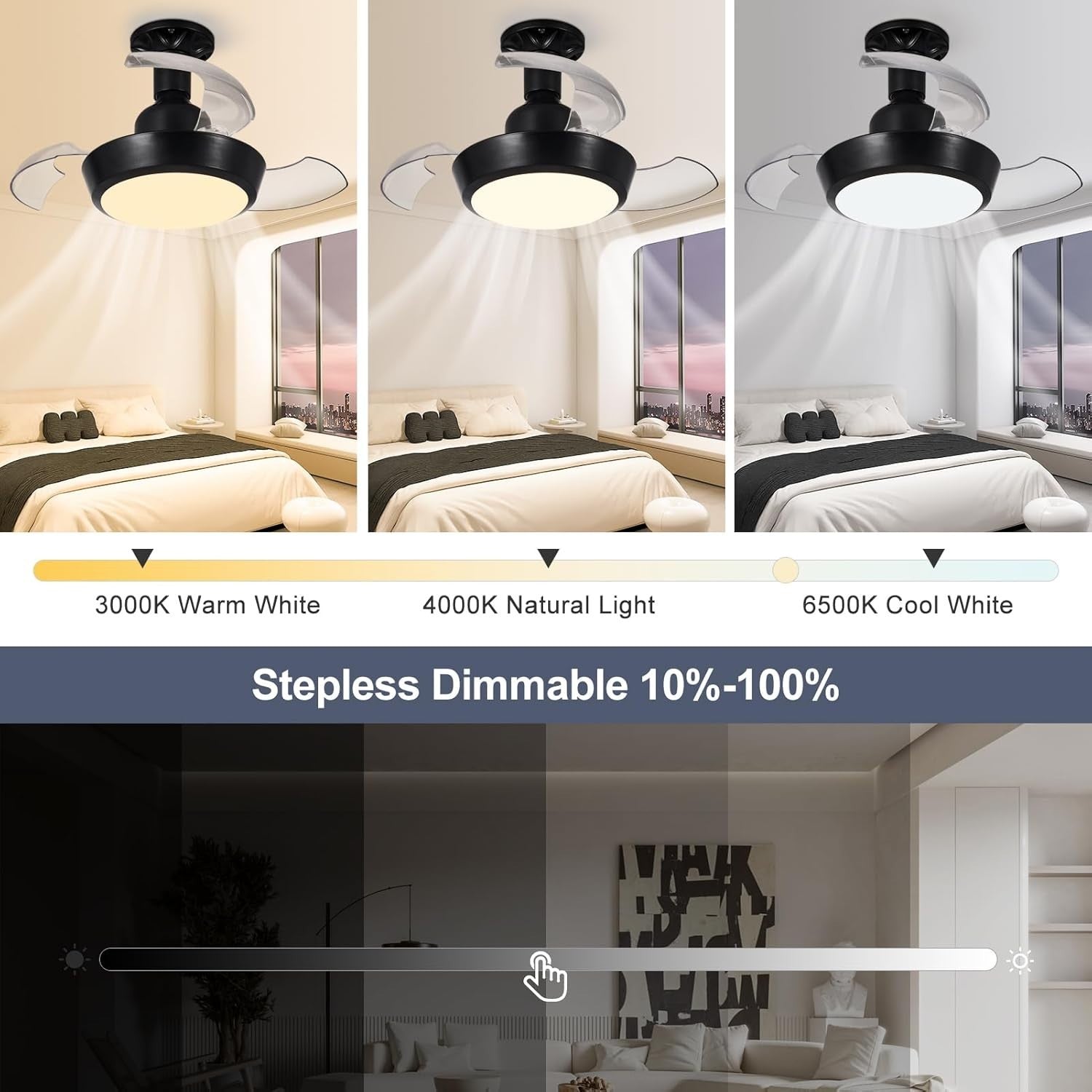 HARPER LIVING 30W Ceiling Fan with Lights, Retractable Blades, Remote