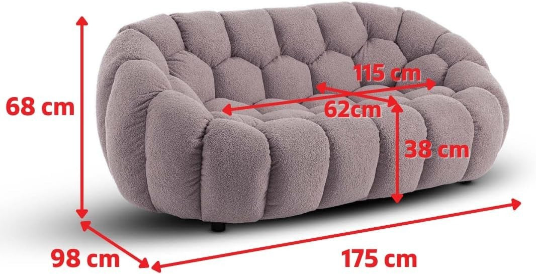Sage Green Boucle 2 Seater Sofa Modern Teddy Tufted Loveseat Fluffy Couch