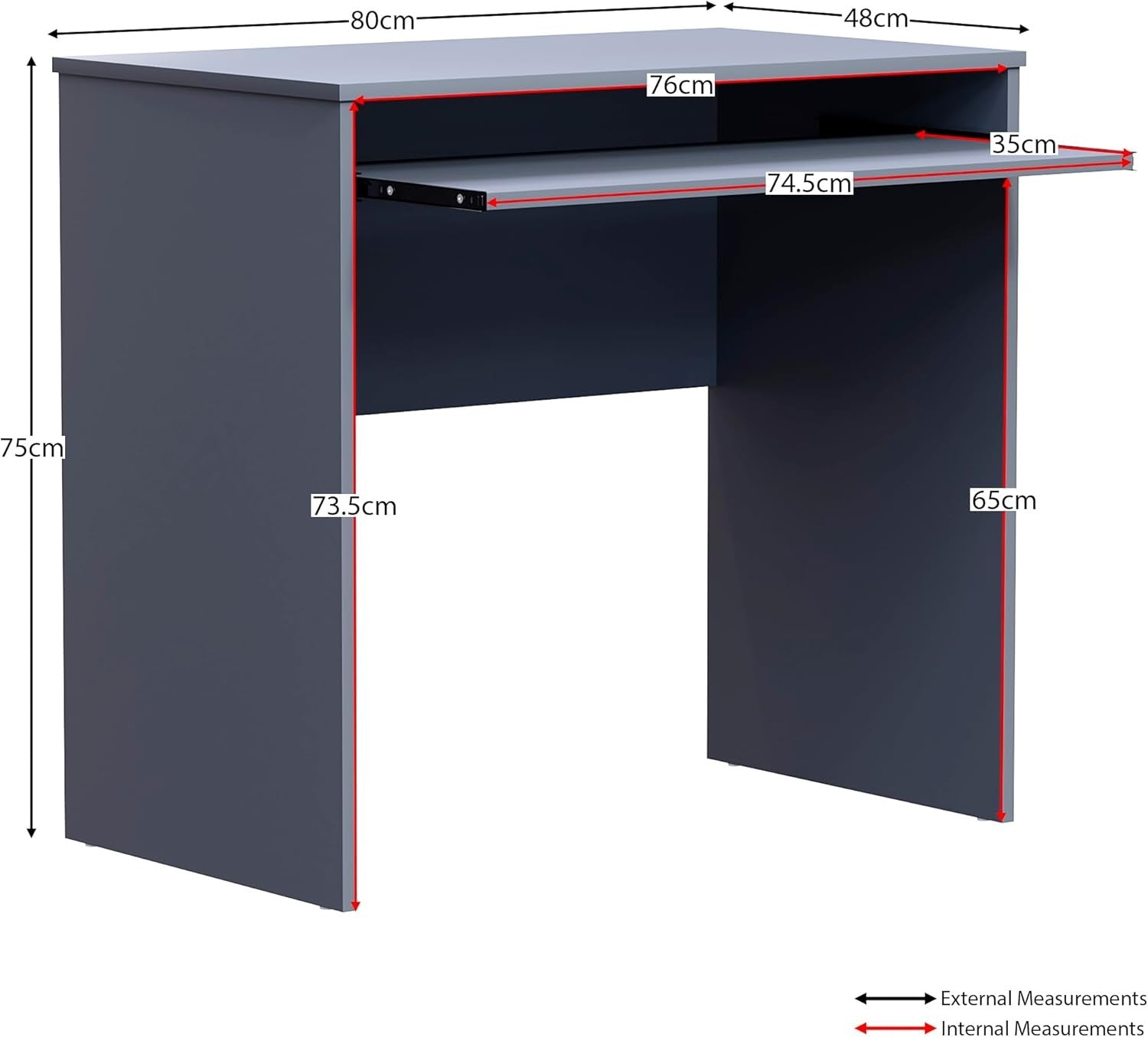 Small Computer Desk with Keyboard Tray Compact PC Laptop Table Grey