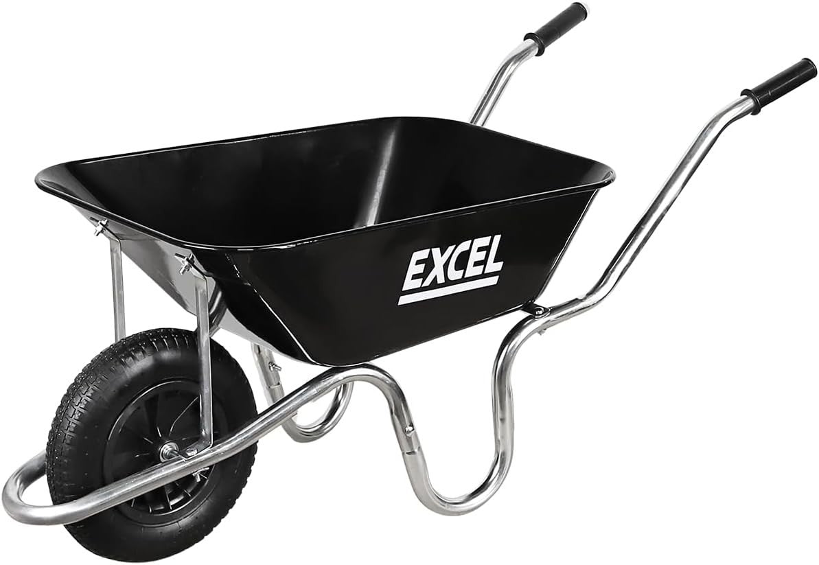 100L Black Wheelbarrow – Galvanised Steel Tray Pneumatic Tyre Heavy Duty 150kg