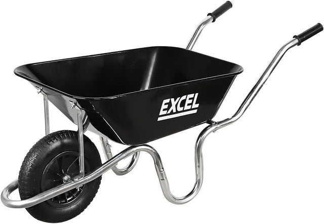 100L Black Wheelbarrow – Galvanised Steel Tray Pneumatic Tyre Heavy Duty 150kg