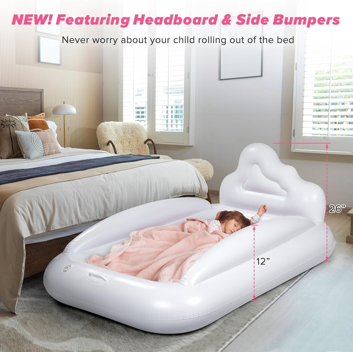 Inflatable Toddler Travel Bed with Sides Kids Air Mattress Portable