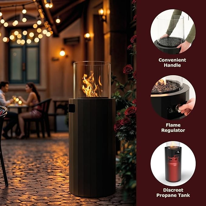 Outdoor Gas Fireplace Patio Heater Portable Propane Garden Heater w/ Cover