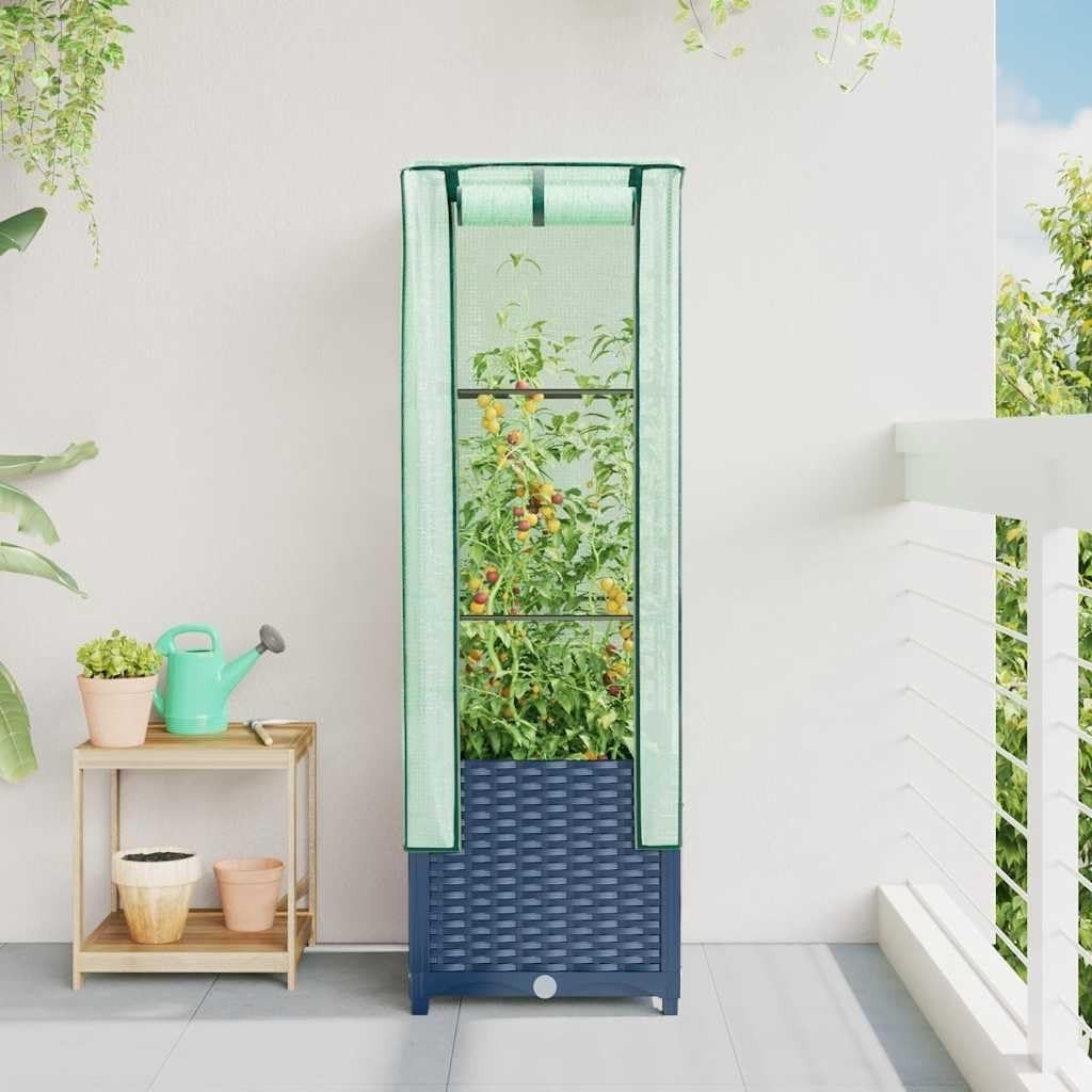 Raised Bed Planter with Greenhouse Cover 40x40x139cm | Rattan Look