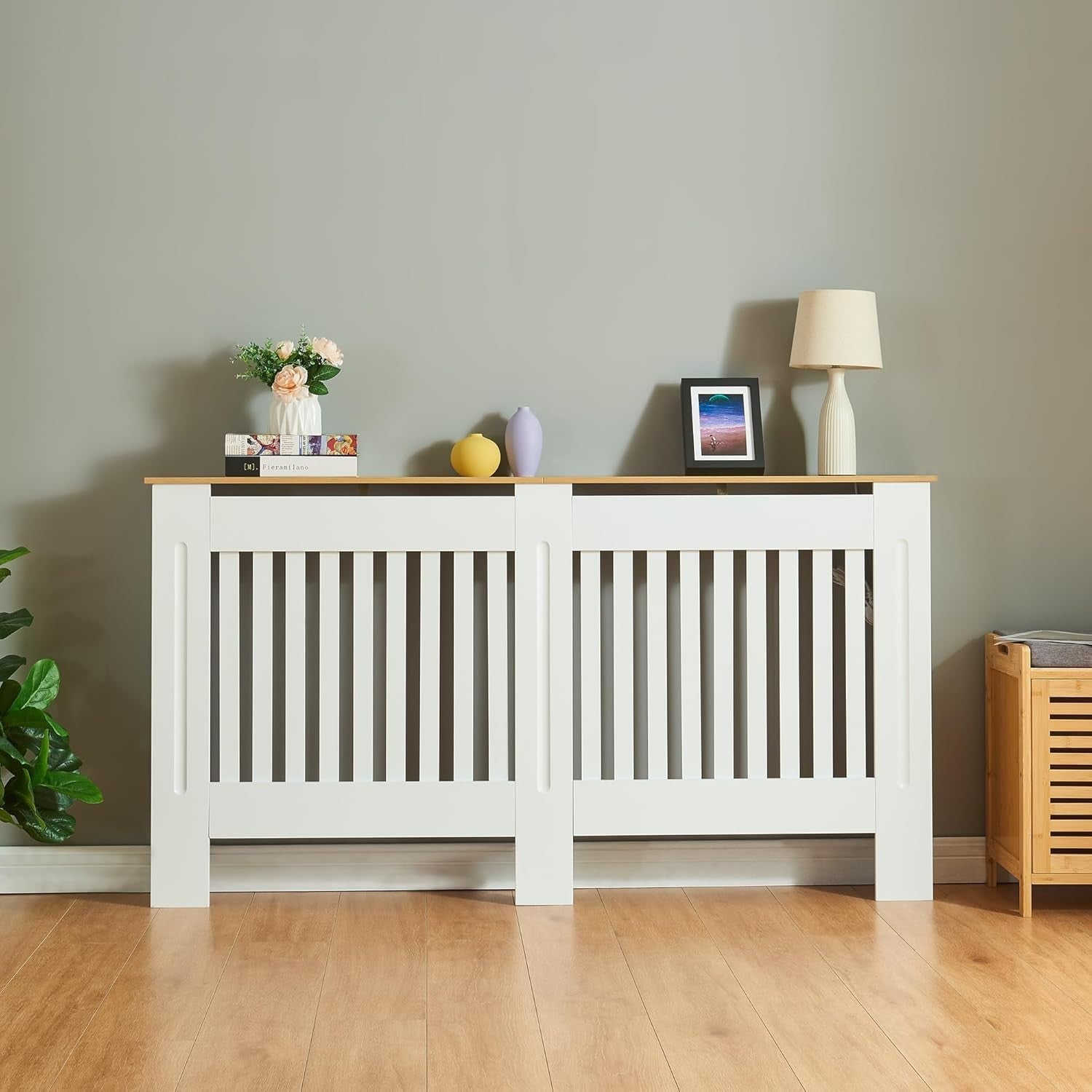 White Radiator Cover Cabinet with Drawers Modern MDF Storage Shelf, Large