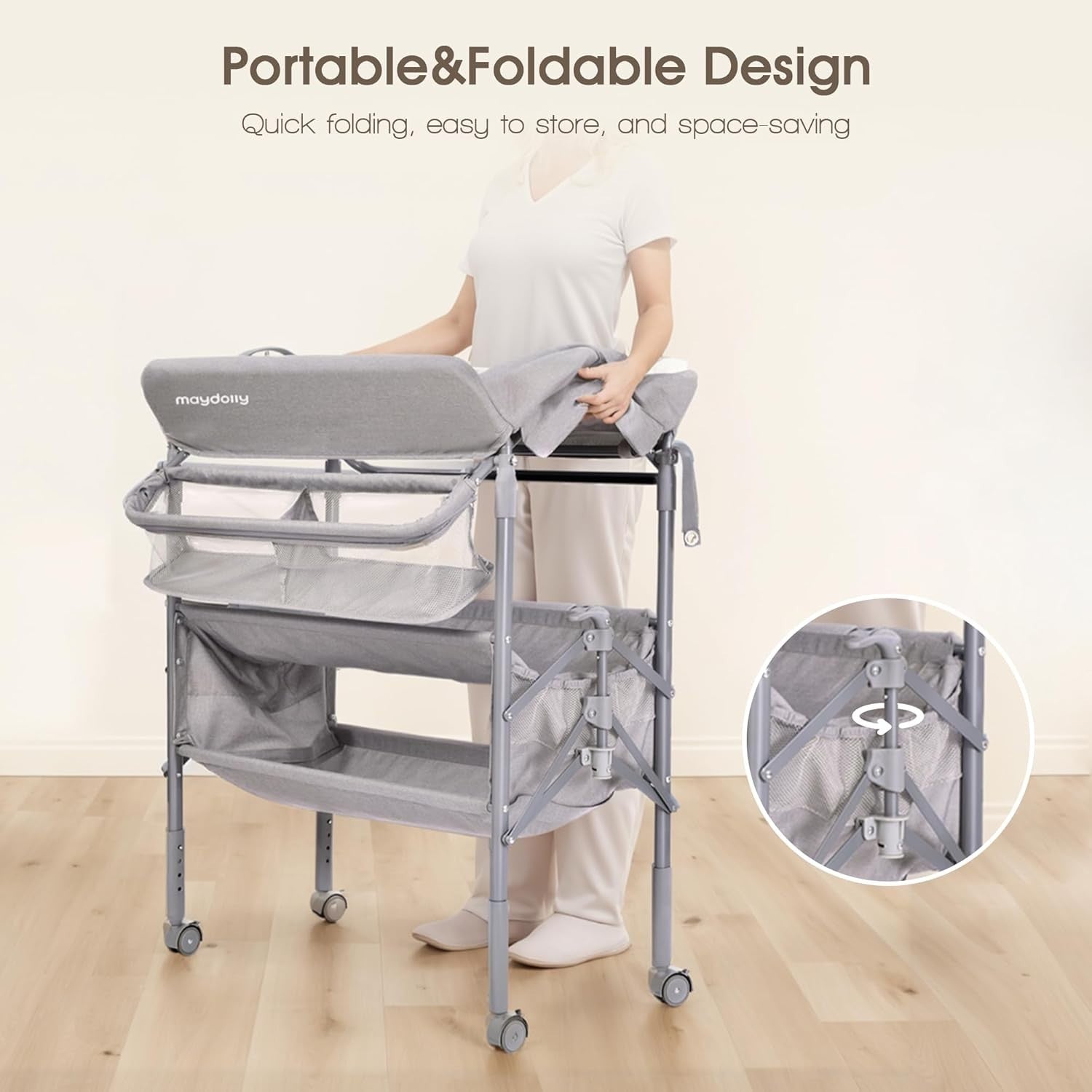 Baby Changing Table Adjustable Folding Diaper Station with Storage Rack Grey