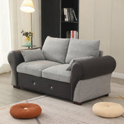 Compact 2 Seater Sofa Light Grey Linen Fabric Couch Modern Lounge Settee