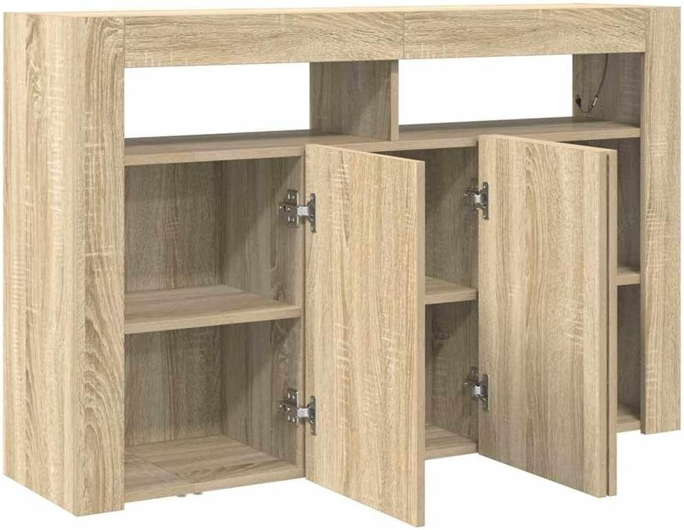 Engineered Wood Sideboard with LED Lights, 8 Compartments, Modern Storage
