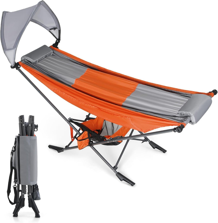 Portable Hammock with Stand & Adjustable Sunshade - 168cm Steel Frame Outdoor