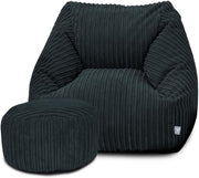 Kids Navy Corduroy Bean Bag Chair + Footstool – Washable, 70x80x60cm