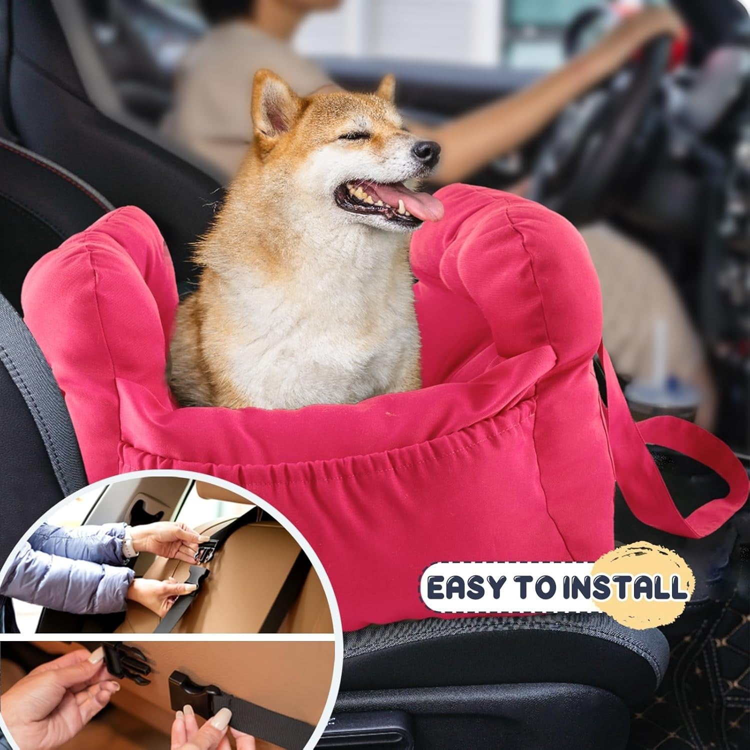 Puppy Car Booster Seat Pet Travel Carrier Bed Safety Leash Pink 20lb