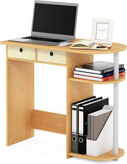 Compact Home Laptop Desk Study Writing Table Storage Shelves Beech White