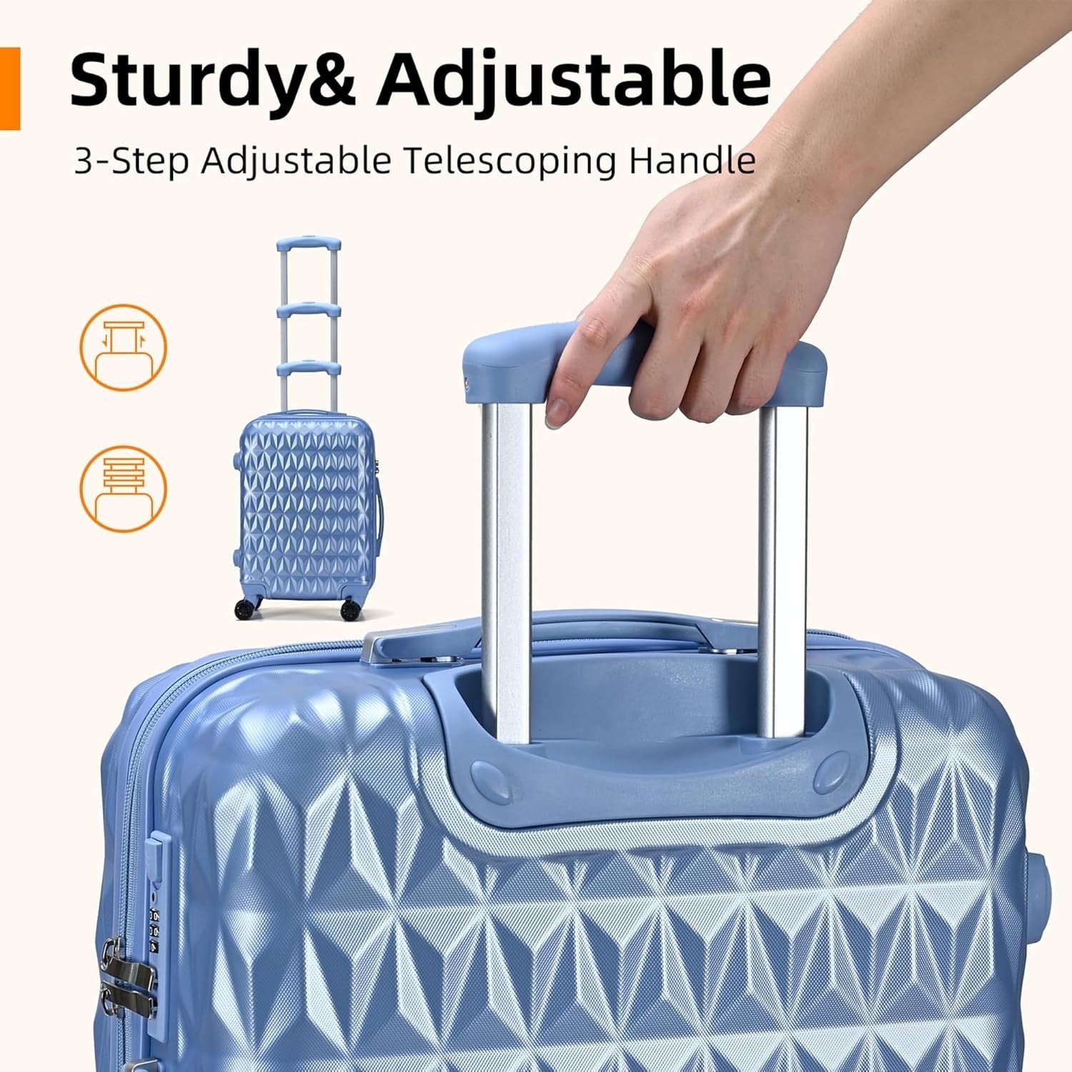 24 Inch Medium ABS Hard Shell Suitcase 4 Spinner Wheels Lock Ice Blue
