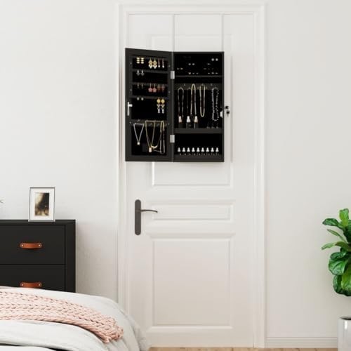 LED Wall Mounted Jewelry Cabinet Mirror Lockable Organizer Storage Unit