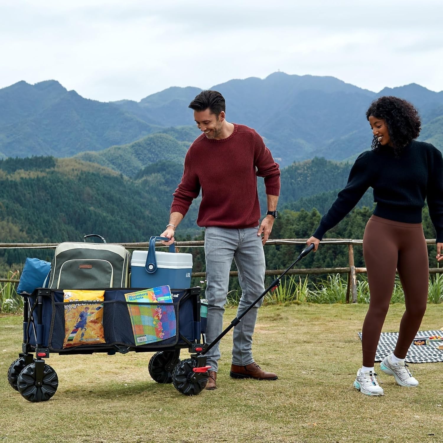 Blue Heavy Duty Beach Trolley 102kg All-Terrain Folding Wagon w/ Big Wheels