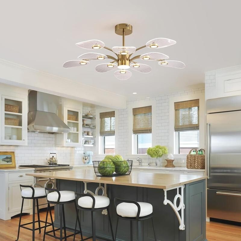 Gold LED Chandelier 10-Light Dimmable Pendant for Living Room