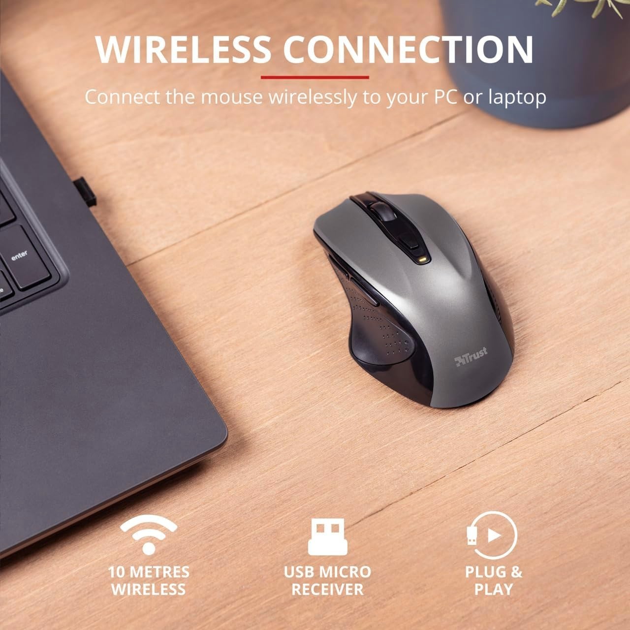 Ergonomic Wireless Mouse with Thumb Rest 2200 DPI 6 Buttons Office Comfort