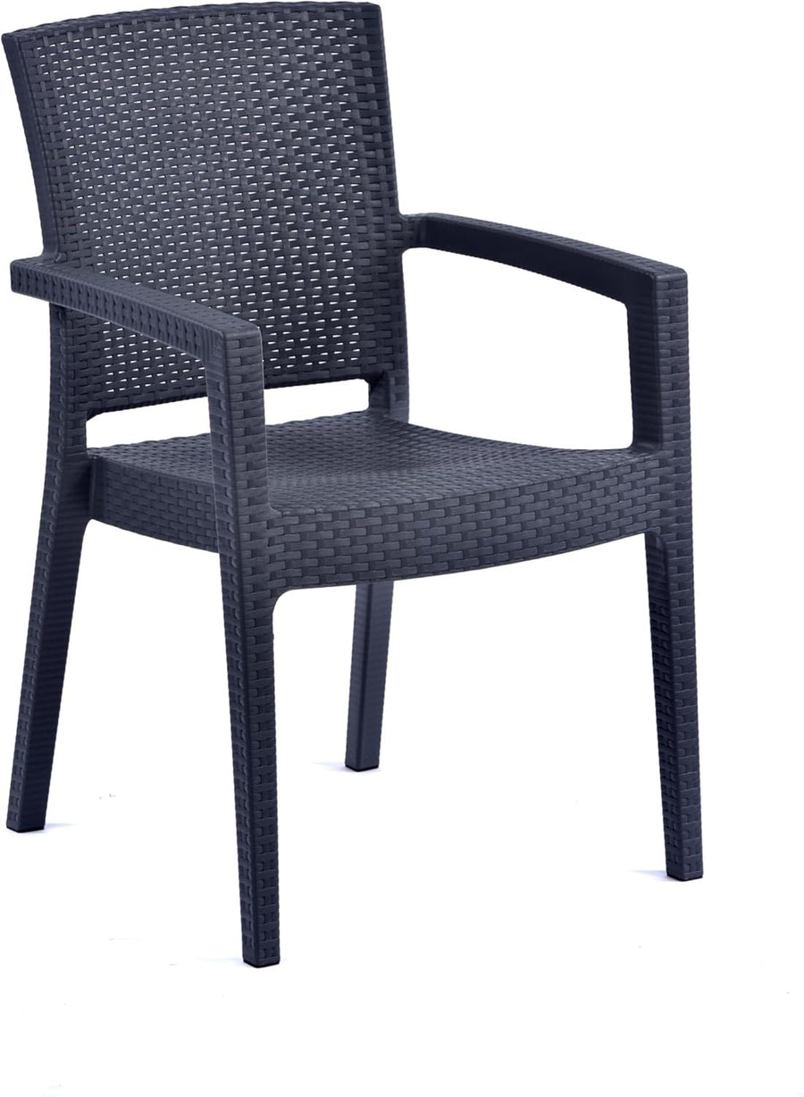 Stackable Rattan Effect Arm Chair Indoor Outdoor Commercial Patio Seating