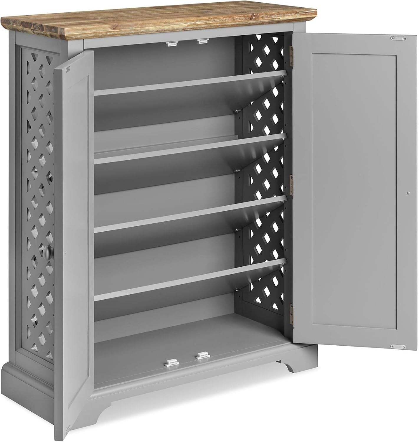 Slim Wooden Shoe Cabinet with Adjustable Shelves & Airflow Doors – Dove Grey