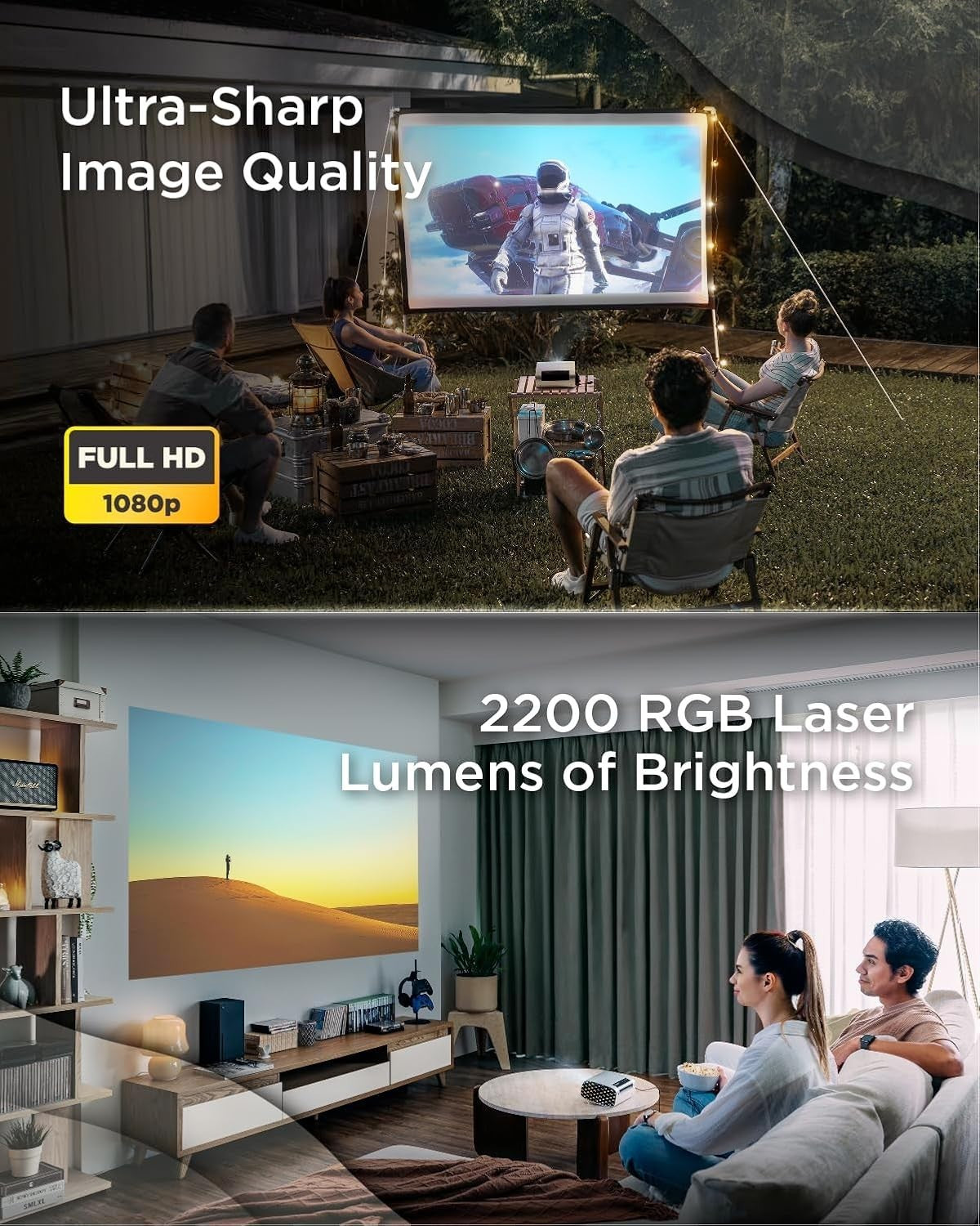 RGB Laser Smart Projector 1080P WiFi Bluetooth Auto Focus Portable