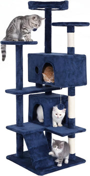 Navy Blue Multi Level Cat Tree Tower 139cm with Condo Scratching Posts Play Cent