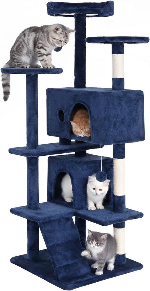 Navy Blue Multi Level Cat Tree Tower 139cm with Condo Scratching Posts Play Cent