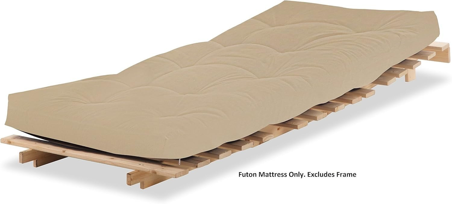 Foldable Futon Sofa Bed Double Mattress 3 Seater Cream Guest Bed 135x190cm