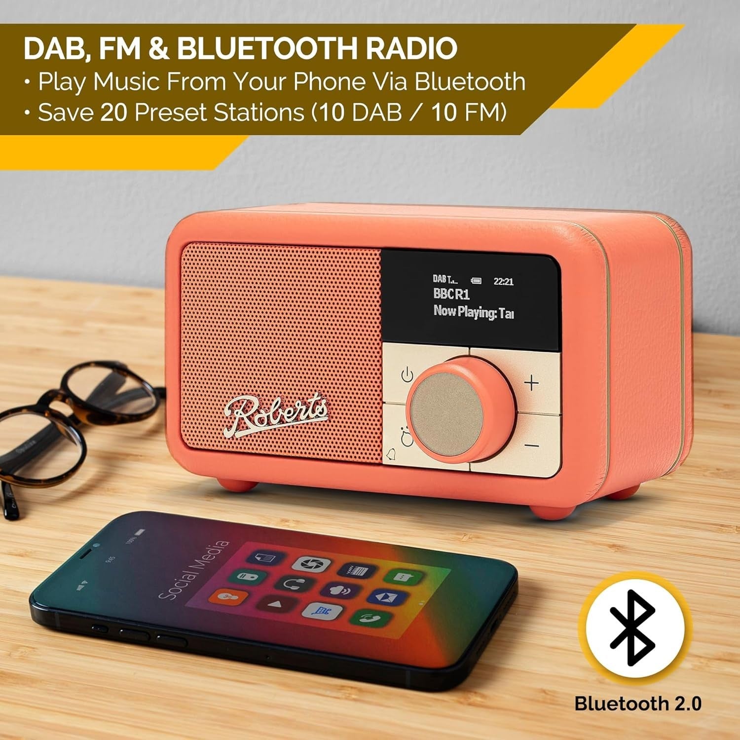 Portable FM DAB/DAB+ Digital Radio Bluetooth Speaker Pop Orange