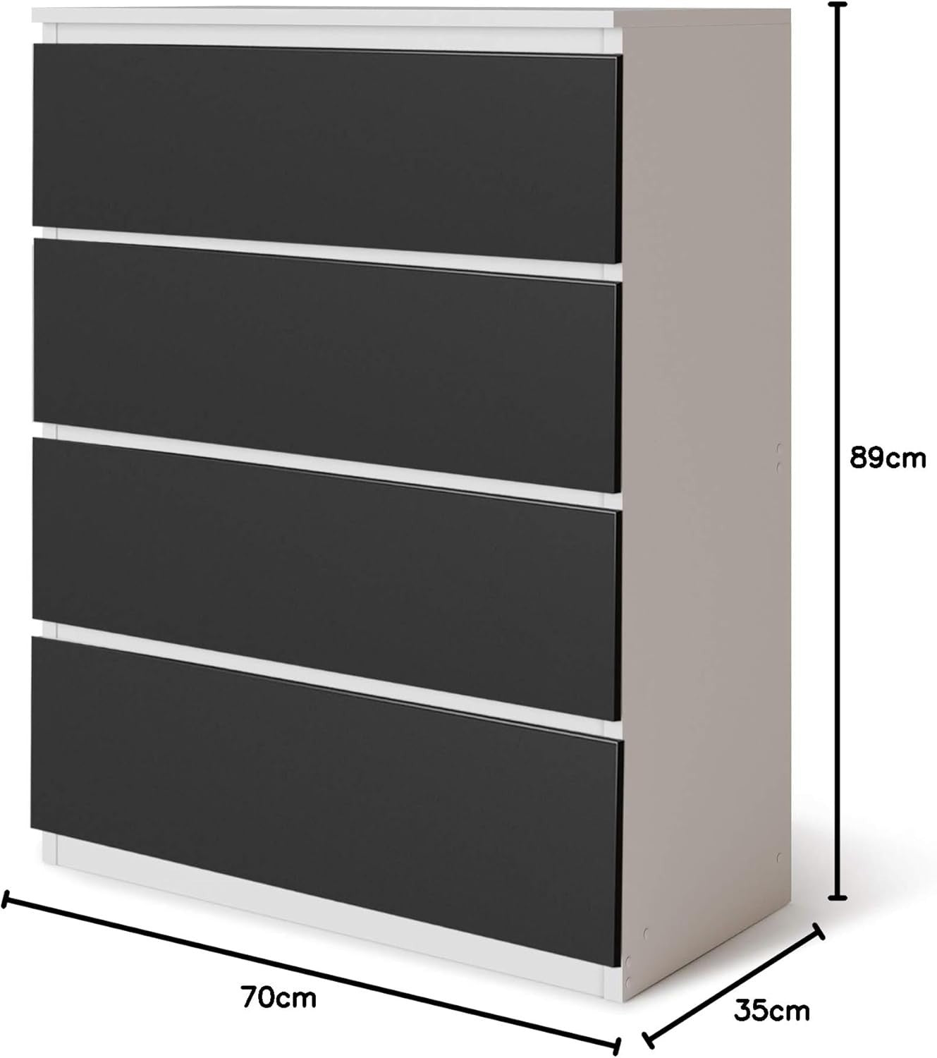 Modern 4 Drawer Bedroom Chest White Carcass Black Drawers Storage Cabinet