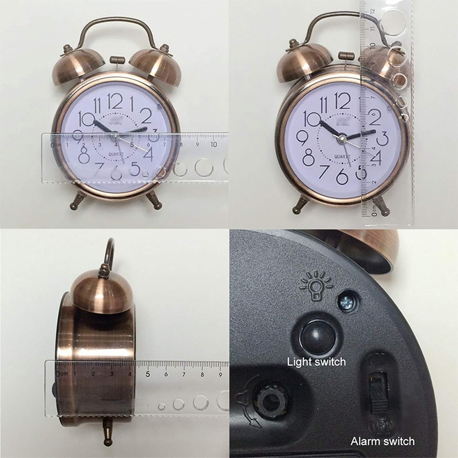 Loud Twin Bell Alarm Clock Silent Non Ticking Retro Metal Bedside Clock