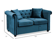 Velvet Chesterfield 2 Seater Sofa Blue | High Back Plush Armchair UK