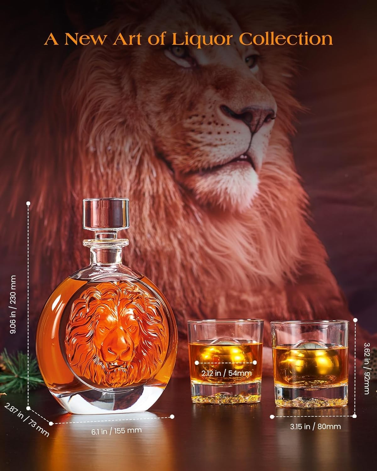 Luxury Lion Whiskey Decanter Gift Set with 2 Glasses & Ice Stones 709ml