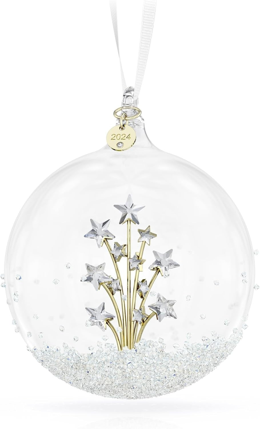 Luxury Crystal Firework Bauble 2024 • Clear Ornament with Gold Accents