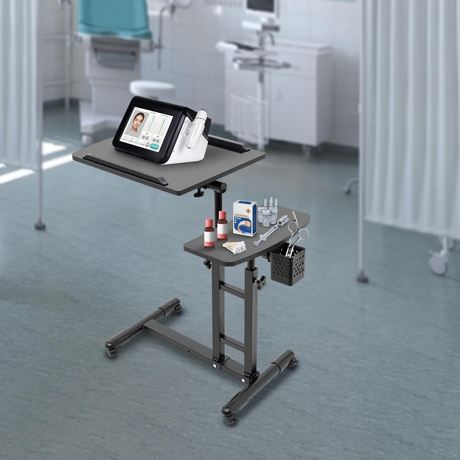 Professional Tattoo Workstation Rolling Tray Table Adjustable Double Tier