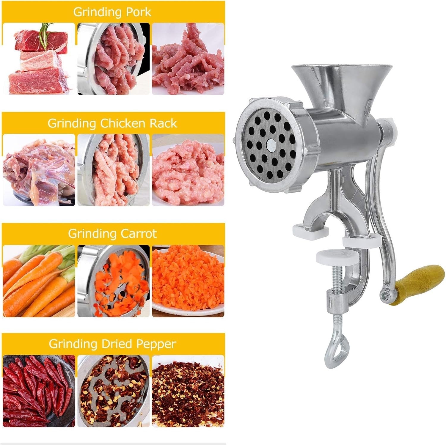Manual Meat Grinder Sausage Maker Aluminium Hand Crank Mincer