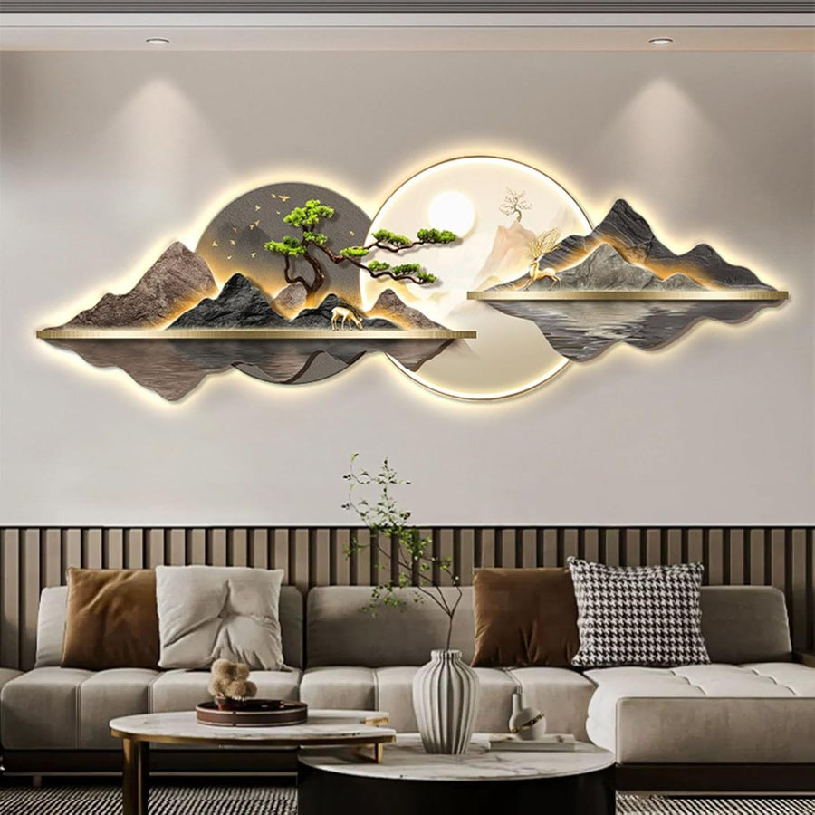 3D LED Wall Art Sculpture Chinese Pine Design Modern Decor