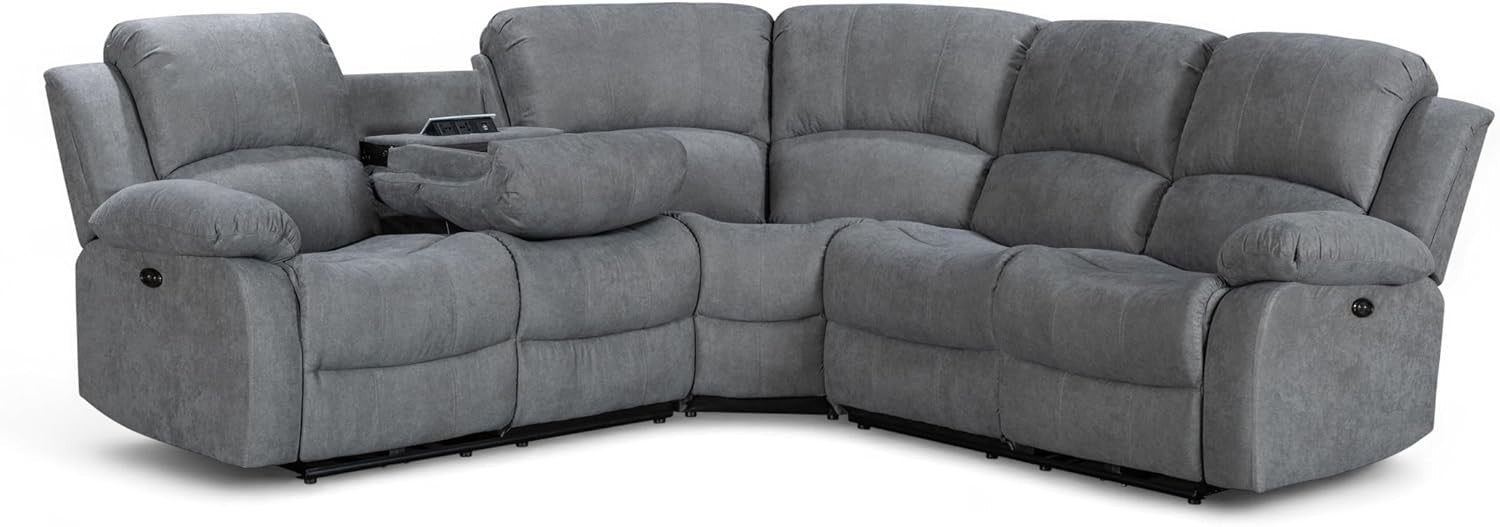 Electric Recliner 5-Seater L Shaped Corner Sofa with USB & Cupholders Dark Grey