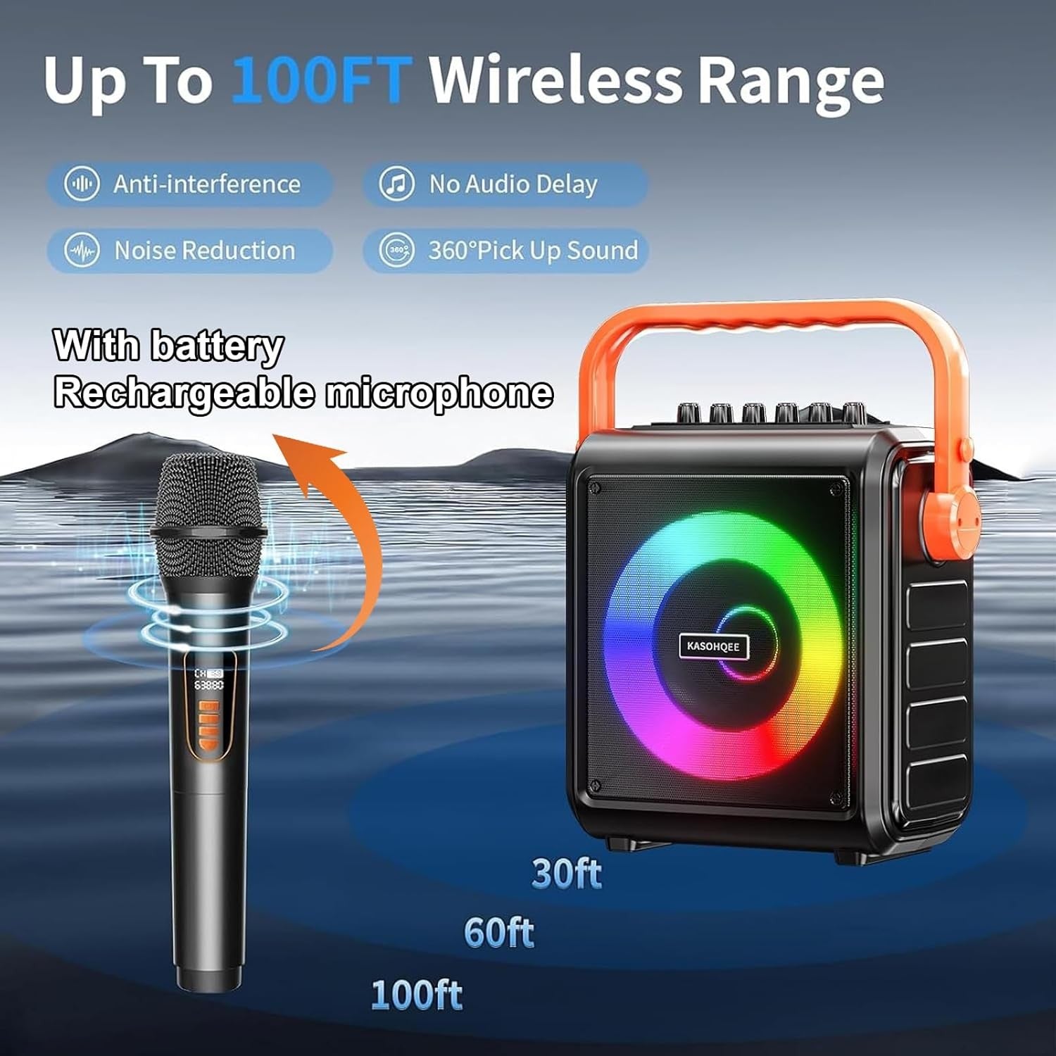 Karaoke Machine with 2 Wireless Mics Bluetooth PA